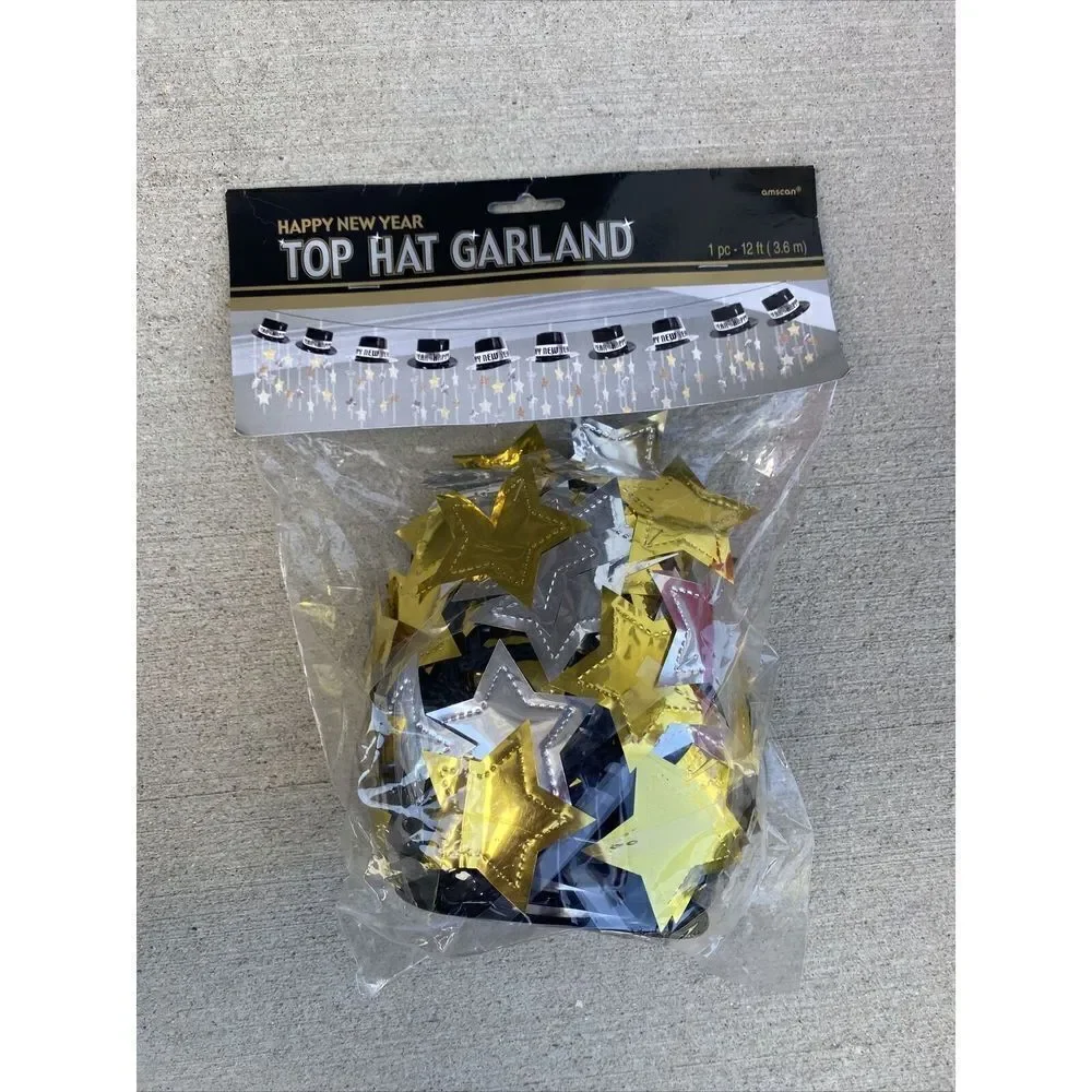 Stunning 3D Top Hat Garland Happy New Year party decoration black silver gold